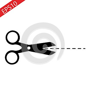 Vector scissors with cut lines isolated on white background