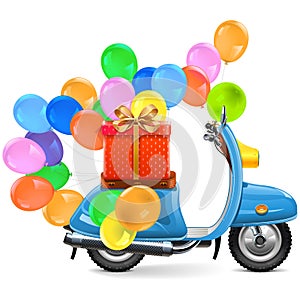 Vector Scooter with Balloons and Gift