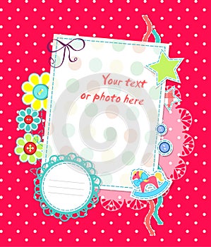 Vector scrapbooking card for baby pink dots