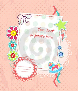 Vector scrapbooking card for baby with text