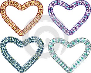 Vector scribble drawings of set various colorful ornamental abstract heart shapes