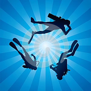 vector scuba divers underwater