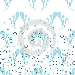 Vector sea blue grass with water bubbles seamless