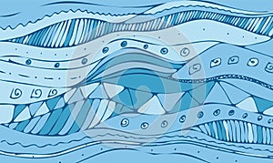Vector sea blue pattern drawn by hand. Abstract waves  art painting. Abstract blue background.