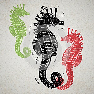 Vector Sea Horses in abstract composition.