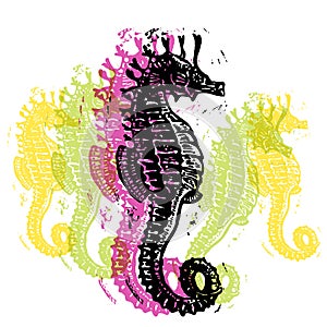 Vector Sea Horses in abstract composition.