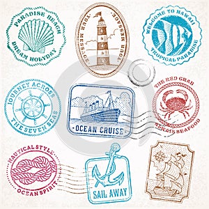 Vector sea journey vintage stamps