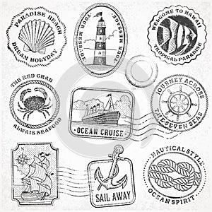 Vector sea journey vintage stamps