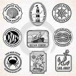 Vector sea journey vintage stamps