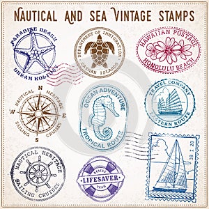 Vector sea journey vintage stamps