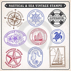 Vector sea journey vintage stamps