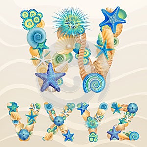 Vector sea life font on sand background