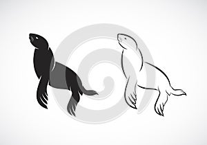 Vector of sea lion design on white background. True seal or earless seal., Wild Animals. Easy editable layered vector illustration