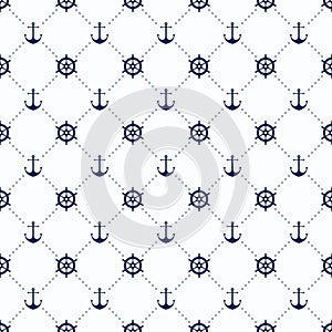 Vector sea and nautical seamless pattern. Vintage old marine print abstract textile with Steering wheel, anchor. Sailors