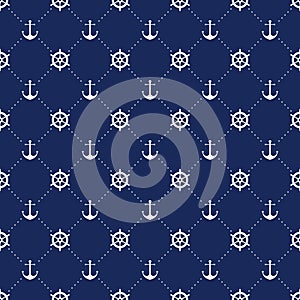 Vector sea and nautical seamless pattern. Vintage old marine print abstract textile with Steering wheel, anchor. Sailors