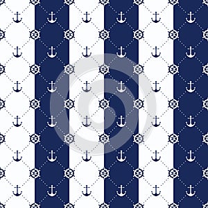 Vector sea and nautical seamless pattern. Vintage old marine print abstract textile with Steering wheel, anchor. Sailors