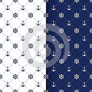 Vector sea and nautical seamless pattern. Vintage old marine print abstract textile with Steering wheel, anchor. Sailors