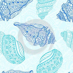 Vector sea pattern. Summer background with shell elements.