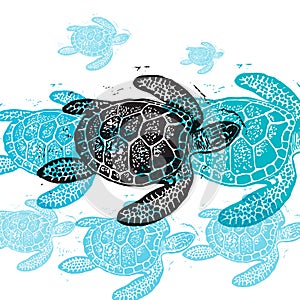 Vector Sea Turtle in abstract composition.