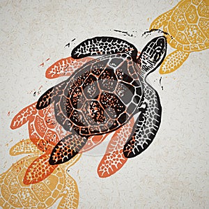 Vector Sea Turtle in abstract composition.