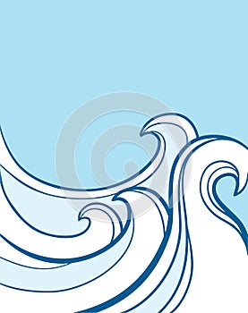 Vector sea waves outline graphic poster illustration. Abstract Sea ocean big blue waves background for text