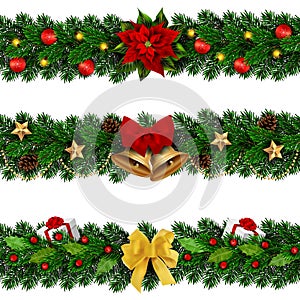 Vector seamless Christmas decorated garlands photo