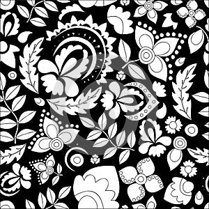 Vector seamless abstract doodle flower and wave pattern