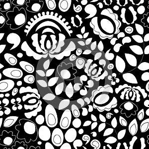 Vector seamless abstract doodle flower and wave pattern