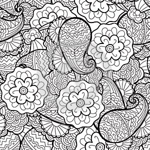 Vector seamless abstract floral pattern, fabric, background. Black and white, coloring