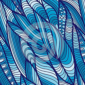 Vector seamless abstract hand-drawn pattern, waves background.