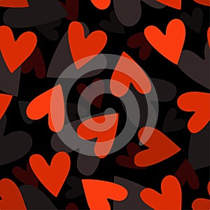 Vector seamless abstract pattern with hearts on black background