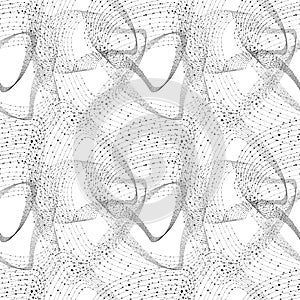 Vector Seamless Abstract Pattern with Wireframe Swirles, Technology Drawing Background, Connected Dots, Networking Concept.