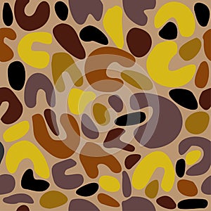 Vector seamless abstract spotted pattern in warm colors. Animalistic leopard print.