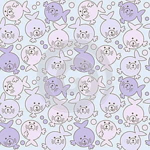 Vector seamless animal patterns, Seal . Cartoon children`s fabric, Wallpaper, book cover
