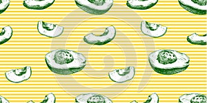 Vector Seamless Avocado Pattern, Coloful Background, Exotic Fruits.