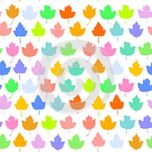 Vector seamless background with autumn maple leaves for fashion textile or web background. green yellow orange blue pink purple n