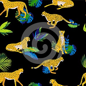 Vector seamless background with cheetahs.