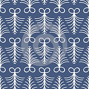 Vector seamless background with fern leaves. Beautiful repeating texture. Whine in blue