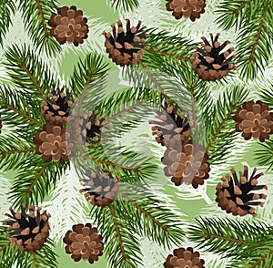 Vector seamless background with fir and cones