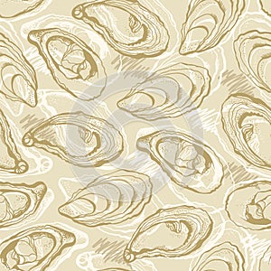 Vector seamless background of hand drawn oysters isolated on a white background