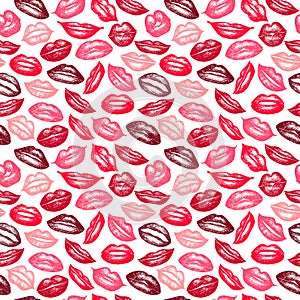 Vector seamless background. lips hand drawn prints.