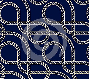 Vector seamless background with marine rope. Nautic pattern dark blue and gold