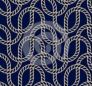 Vector seamless background with marine rope. Nautic pattern dark blue and gold