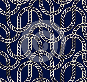 Vector seamless background with marine rope. Nautic pattern dark blue and gold photo