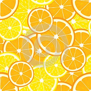 Vector seamless background with orange and lemon slices. photo