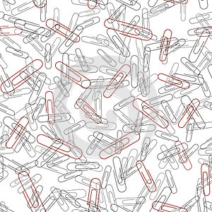 Vector seamless background with paper clips in black and red colors