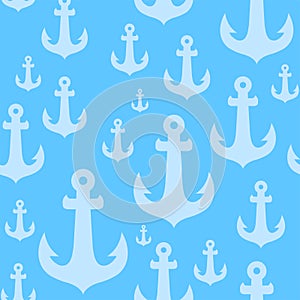 Vector Seamless background pattern with anchors on blue backdrop