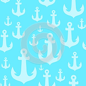 Vector Seamless background pattern with anchors on blue backdrop