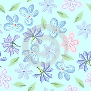 Vector seamless background with a pattern of fantasy flowers in gentle pastel colors for design of fabric, wallpaper, wrapping
