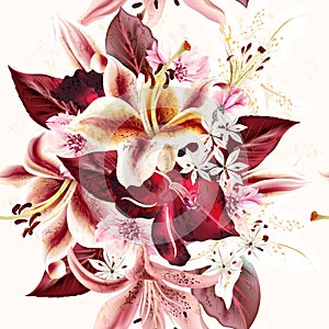 Vector seamless background or pattern with lily flowers